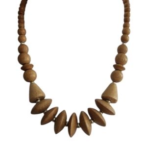 Brown Wooden Bead Necklace with Tribal Design